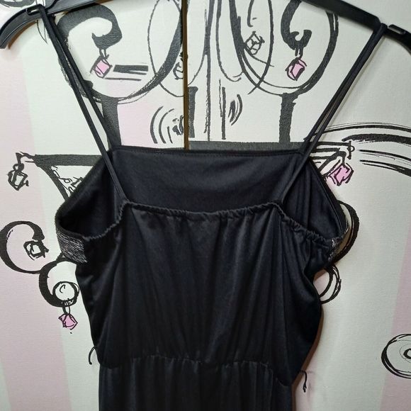 Size 8 Black Strappy Glitter Top Cinched Elastic Waist Below Knee Dress - Picture 6 of 7